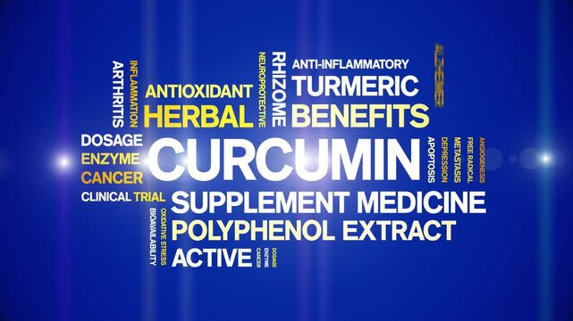Curcumin animated word cloud-animation tag kinetic typography seamless loop.