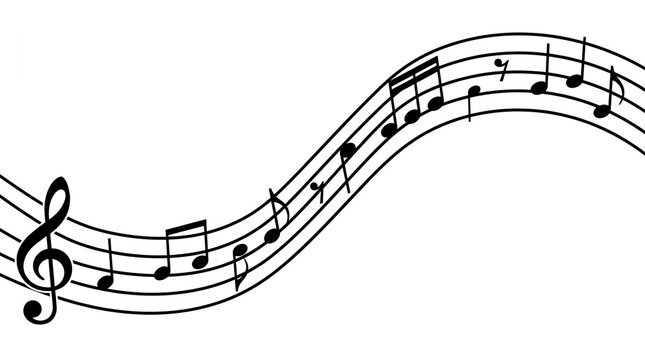 Elegant Flowing Musical Notes Wave Isolated On White Background