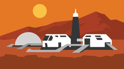 Space research base on mars surface at sunset with research astronomy facility © FATEMA