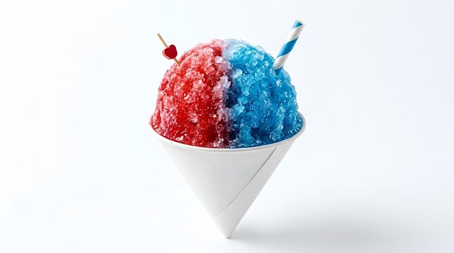 Refreshing Colorful Shaved Ice Slush Snow Cone On White Background