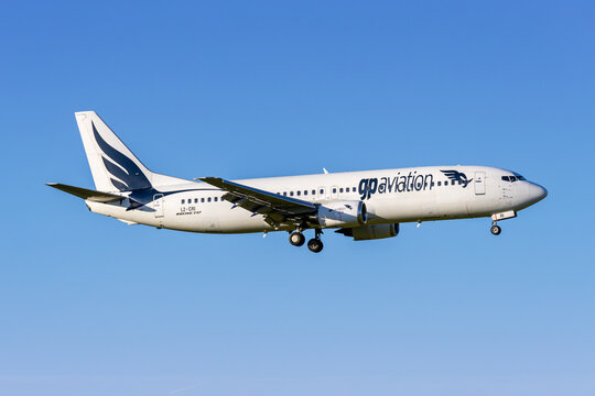 GP Aviation Boeing 737-400 airplane at Zurich airport in Switzerland