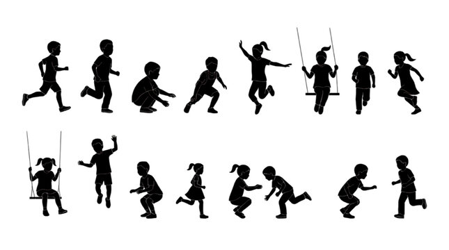 Architectural scale figures of children silhouettes for vector CAD blocks

