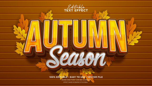 Editable autumn text effect, autumn leaf vector illustration