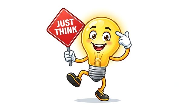 Smart Light Bulb Character Thinking With Idea On White Background