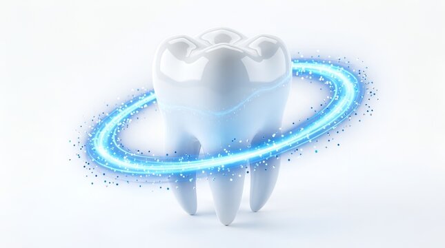 Healthy White Tooth With Protection Shield Isolated On White Background