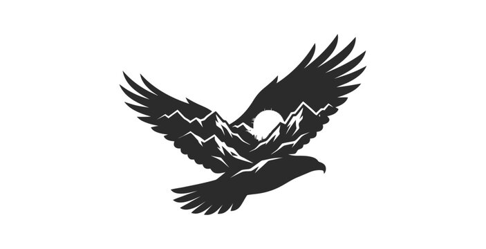Eagle Flying Over Mountains Sunset Minimal Vector
