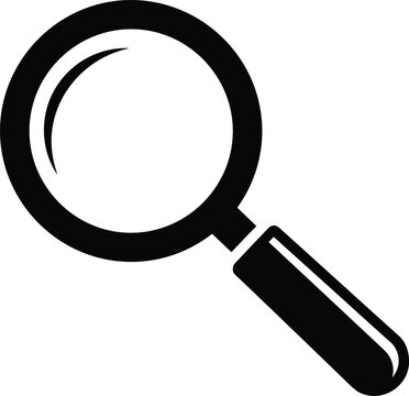 Magnifying glass silhouette vector, black search icon illustration, zoom lens symbol design, inspection tool graphic, digital interface element