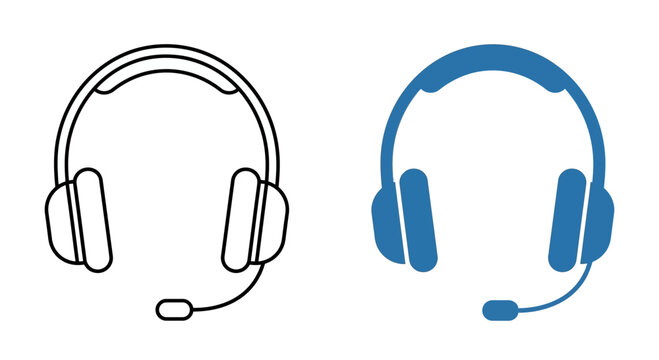 Headset Icon Comparison: Outline vs. Filled Blue - Customer Service and Communication