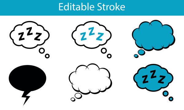 Sleep and rest concept with snoring thought bubbles. Vector icons of nighttime dreaming and deep sleep stages with Zzz symbols.