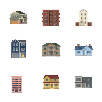 set of houses building icons vector design, house, icon, building, home, vector, architecture, city, estate, illustration, set, symbol, design, urban, town, real, roof, silhouette, construction, hotel