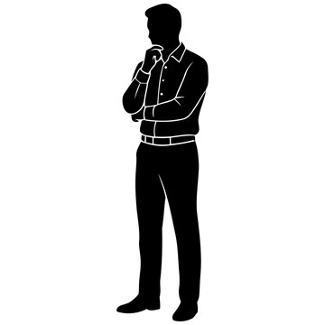 Silhouette of a Thoughtful Businessman Standing in a Pensive Pose for Decision Making and Planning