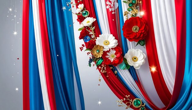 Red White Blue Drapery Flowers.