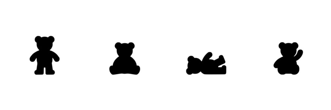 Teddy Bears in Different Poses, Including One Waving, as Black Silhouettes Featuring Bear, Silhouette, Toy with Plush and Stuffed
