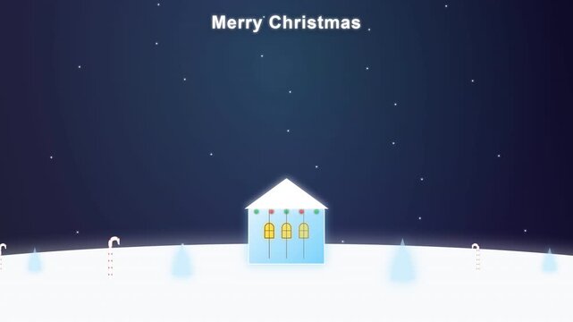 Festive Minimalist Christmas Night Snowy House with Stars  Candy Canes.
