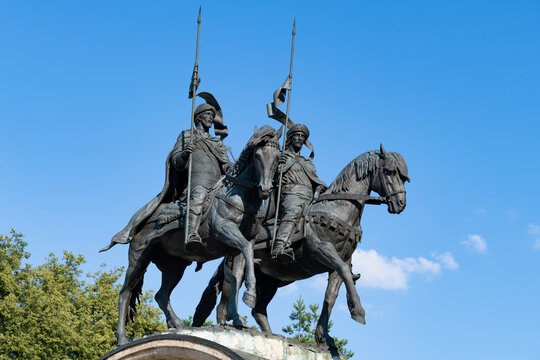 DMITROV, RUSSIA - JULY 1, 2026: Monument to the Holy Princes Boris and Gleb on a sunny July day. Dmitrov, Moscow Region