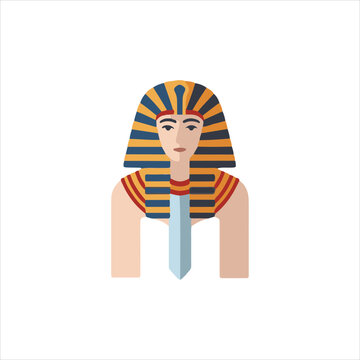 Egyptian pharaoh bust flat vector illustration isolated on a white background.