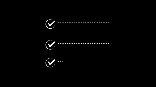 White checkmarks with dotted line on black background dash