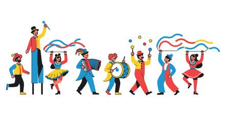 Fototapeta premium Flat Vector Illustration of a Joyful Circus Carnival Parade