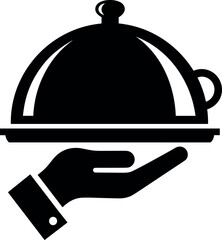 Fototapeta premium Minimal continuous line vector illustration of serving tray with cloche, elegant abstract design symbolizing food service, hospitality, dining, catering, decorative artwork