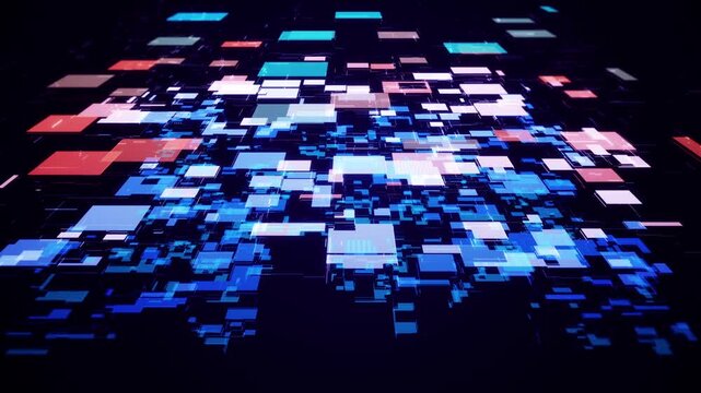 Abstract Digital Pixel Grid Background with Geometric Data Blocks and Modern Technology Pattern