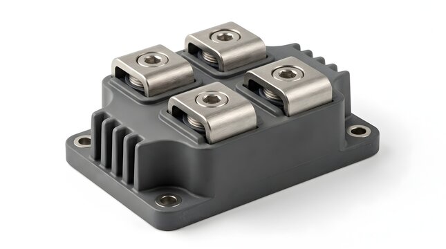 A rugged power semiconductor module with metal screw terminals, representing industrial power electronics, motor drives, EV systems, inverters, and high-current engineering components.

