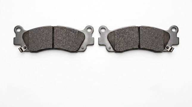 Automotive brake pads displayed side by side for comparison. High-performance friction material components for vehicle maintenance and repair.