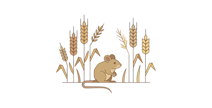 Mouse in Wheat Field Vector Illustration