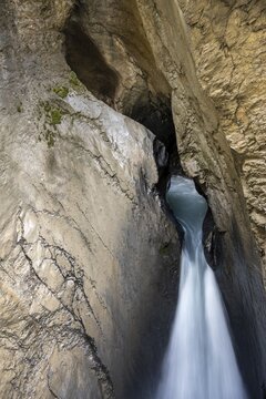Waterfall in a rocky gorge of Tr&uuml;mmelbach, Tr&uuml;mmelbach Falls, long time exposure, Lauterbrunnen, Bernese Oberland, Switzerland