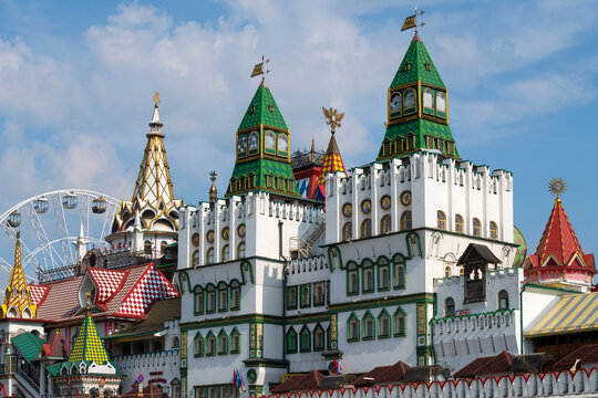 MOSCOW, RUSSIA - JULY 02, 2026: Izmailovo Kremlin (Kremlin in Izmailovo, Cultural and Entertainment Complex). Fragments of architecture, Moscow
