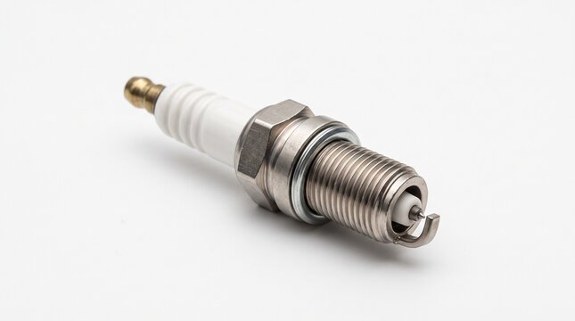 New platinum-tip spark plug ready for engine installation. High-performance automotive ignition component for optimal combustion efficiency.