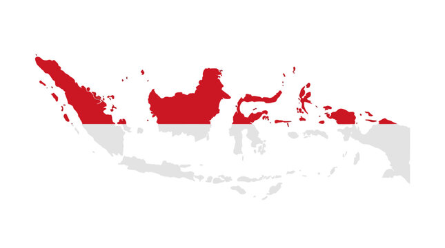 Indonesia map with national flag red and white colors