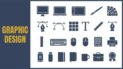Fototapeta premium Graphic design icon set including digital tools and creative hardware