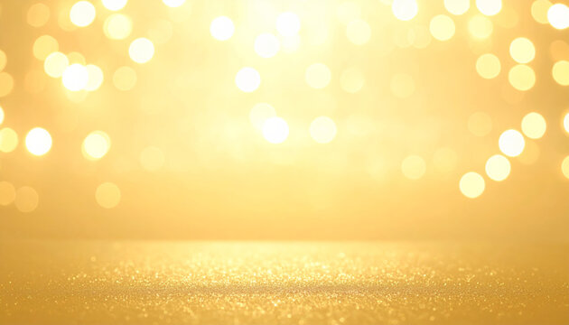 Gold glitter bokeh background with soft warm light and festive sparkle, radiant golden surface evoking celebration and luxury