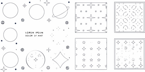 Celestial Line Art Icons With Planets And Stars White Background © Mithun