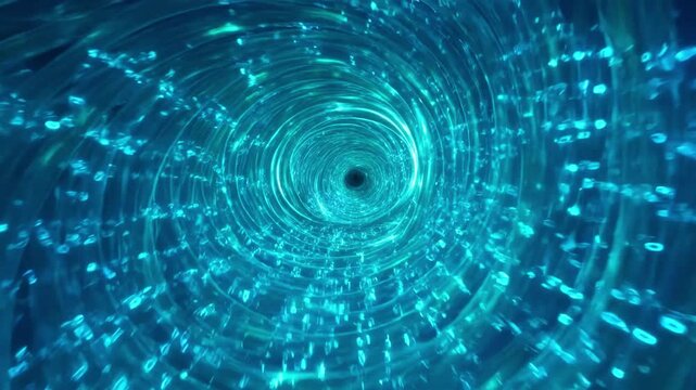 Abstract Blue Digital Data Tunnel with Swirling Fiber Optic Lights and High Speed Connectivity Motion Concept