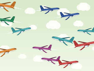 Naklejka premium Flying Planes Contrail Pattern Airline Design Backdrop