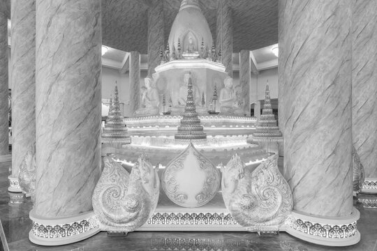 The very artistically designed central shrine (chedi in the interior), main pagoda, Buddhist temple complex Wat Phra That Sorn Kaew, Khao Kho mountains, Phetchabun province, Isan, Thailand