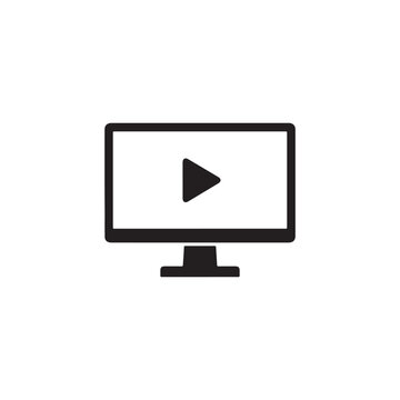Black computer monitor icon with a play button symbol