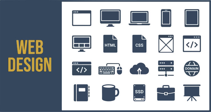 Web design and development icon set for digital technology
