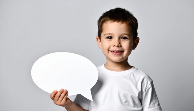 Little boy holding blank speech bubble sign