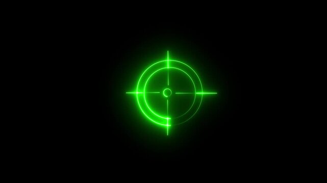 Glowing neon light target icon animation. Military training, Military target icon animation on black background