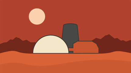 Abstract space colony on a martian desert surface with space exploration © FATEMA
