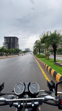 POV Motorcycle Ride on Rainy Road in Islamabad, Pakistan