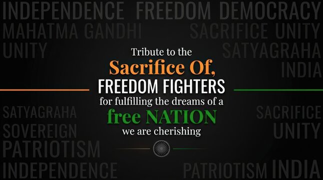 Tribute to the sacrifice of freedom fighters for building a free nation with a dark background and patriotic text design