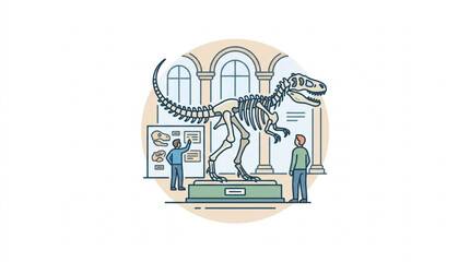 Dinosaur skeleton display in museum exhibit hall. © parunten