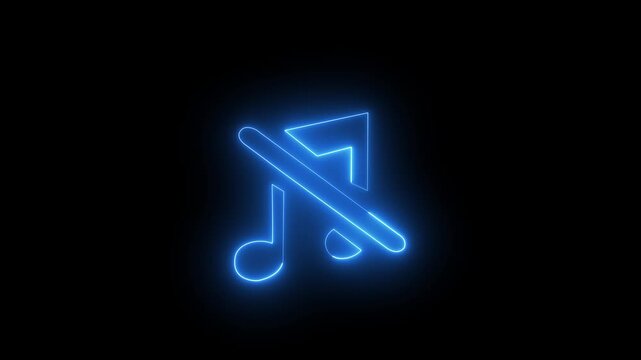  Glowing neon line musical note icon on black background. Music symbol neon color reveal and glowing loop effect 4k video animation. 