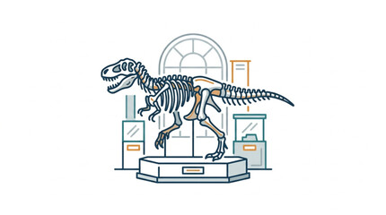 Dinosaur skeleton display in modern museum exhibit. © parunten