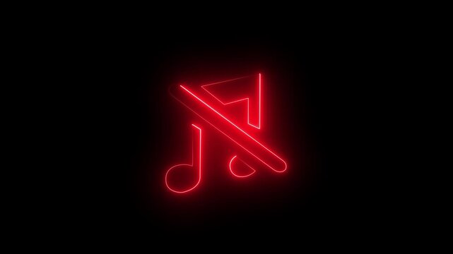  Glowing neon line musical note icon on black background. Music symbol neon color reveal and glowing loop effect 4k video animation. 