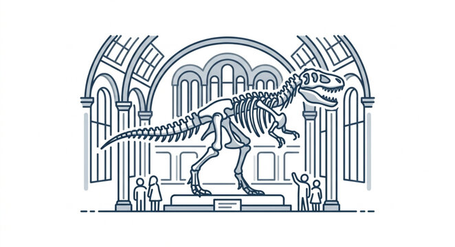 Dinosaur Skeleton Display in Gothic Museum Hall.