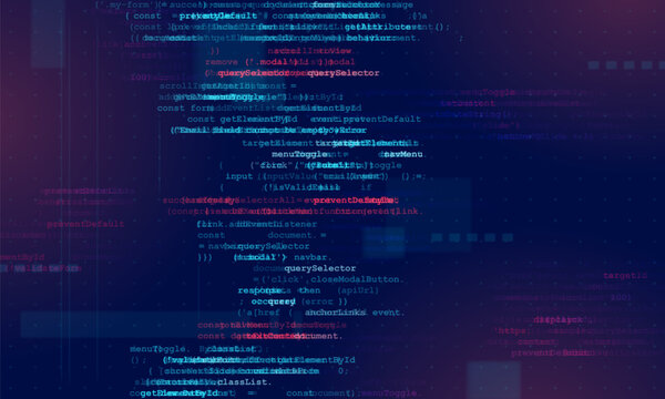 Programming computer code. Abstract visualization of coding. Digital background constructed with different symbols of code. Vector illustration.